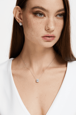 Radiant-cut Lab Diamond Halo Stud Earrings in White Gold - Zaiyou Jewelry