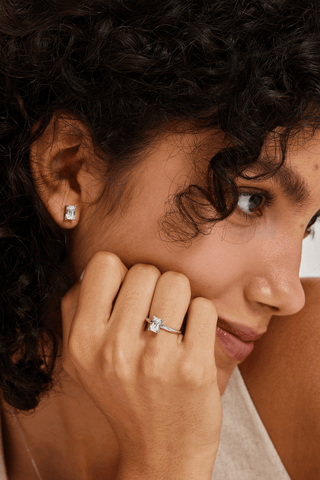 Radiant-cut Lab Diamond Solitaire Stud Earrings in White Gold - Zaiyou Jewelry