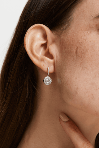 Round Lab Diamond Halo Drop Earrings in White Gold - Zaiyou Jewelry