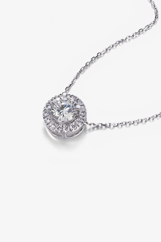 Round Lab Diamond Halo Pendant in White Gold - Zaiyou Jewelry