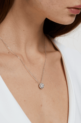 Round Lab Diamond Halo Pendant in White Gold - Zaiyou Jewelry