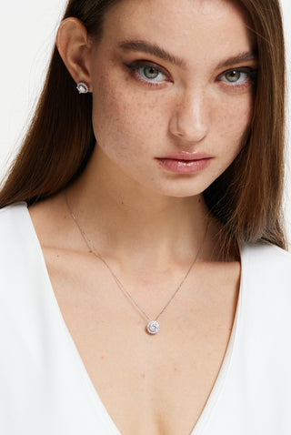 Round Lab Diamond Halo Pendant in White Gold - Zaiyou Jewelry