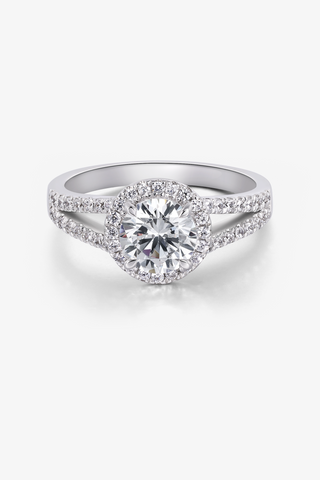 Round Lab Diamond Halo Engagement Ring in White Gold - Zaiyou Jewelry