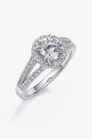 Round Lab Diamond Halo Engagement Ring in White Gold - Zaiyou Jewelry