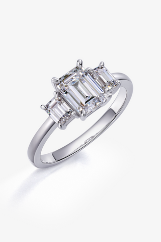 Three Stone Emerald-cut Lab Diamond Engagement Ring in White Gold - Zaiyou Jewelry