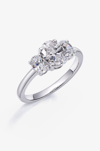 Three Stone Oval Lab Diamond Engagement Ring in White Gold - Zaiyou Jewelry