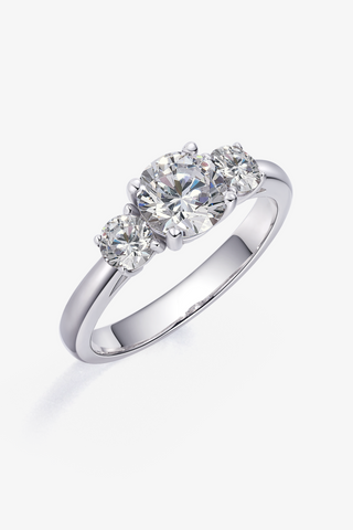 Three Stone Round Lab Diamond Engagement Ring in White Gold - Zaiyou Jewelry