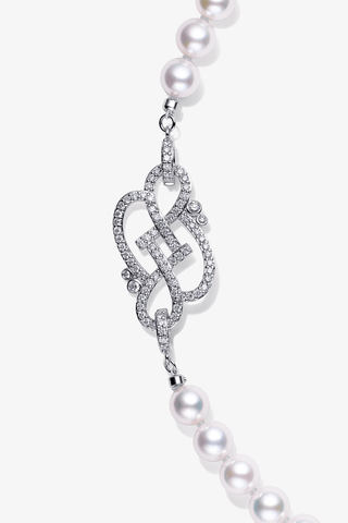 Lab Grown Diamond Clasp With Akoya Pearl Necklace in White Gold -Medium - Zaiyou Jewelry