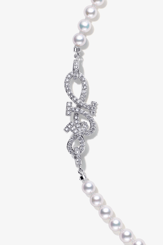 Lab Grown Diamond Clasp With Akoya Pearl Necklace in White Gold - Small - Zaiyou Jewelry