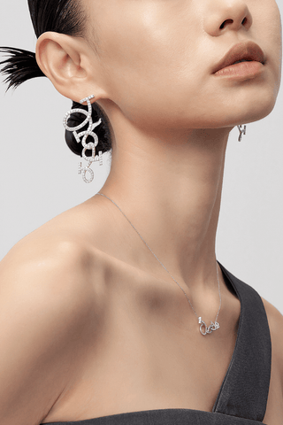 Lab Grown Diamond Flow Line Stud Earrings in White Gold - Zaiyou Jewelry