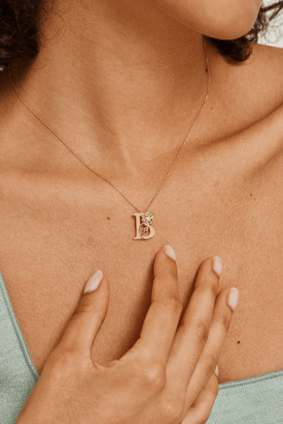 Lab Diamond Alphabet Letter “B” Pendant in Yellow Gold - Zaiyou Jewelry