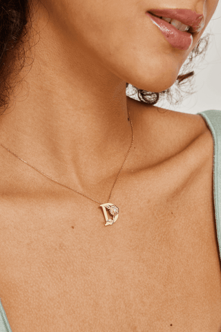 Lab Diamond Alphabet Letter “D” Pendant in Yellow Gold - Zaiyou Jewelry