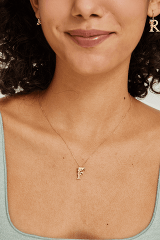 Lab Diamond Alphabet Letter “F” Pendant in Yellow Gold - Zaiyou Jewelry