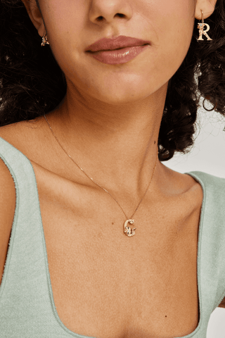 Lab Diamond Alphabet Letter “G” Pendant in Yellow Gold - Zaiyou Jewelry