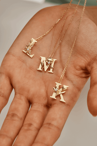 Lab Diamond Alphabet Letter “L” Pendant in Yellow Gold - Zaiyou Jewelry