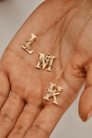 Lab Diamond Alphabet Letter “M” Pendant in Yellow Gold - Zaiyou Jewelry