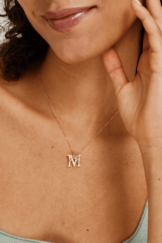 Lab Diamond Alphabet Letter “M” Pendant in Yellow Gold - Zaiyou Jewelry