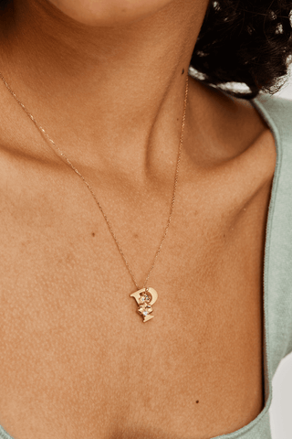 Lab Diamond Alphabet Letter “P” Pendant in Yellow Gold - Zaiyou Jewelry