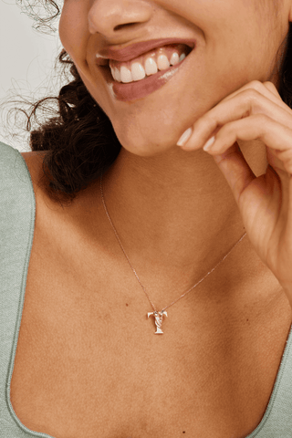 Lab Diamond Alphabet Letter “T” Pendant in Yellow Gold - Zaiyou Jewelry