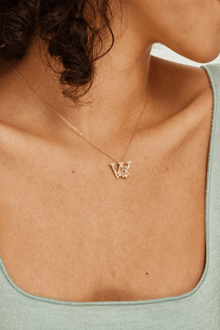 Lab Diamond Alphabet Letter “W” Pendant in Yellow Gold - Zaiyou Jewelry