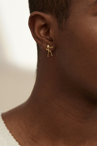 Kung Fu 1 Lab Diamond Single Stud Earring in Yellow Gold - Zaiyou Jewelry