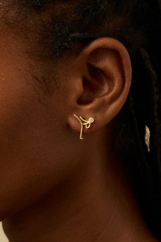 Kung Fu 4 Lab Diamond Single Stud Earring in Yellow Gold - Zaiyou Jewelry