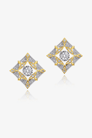 Lab Diamond Antique Stud Earrings in White and Yellow Gold - Zaiyou Jewelry