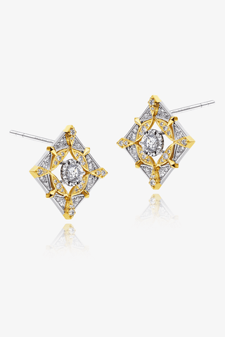 Lab Diamond Antique Stud Earrings in White and Yellow Gold - Zaiyou Jewelry