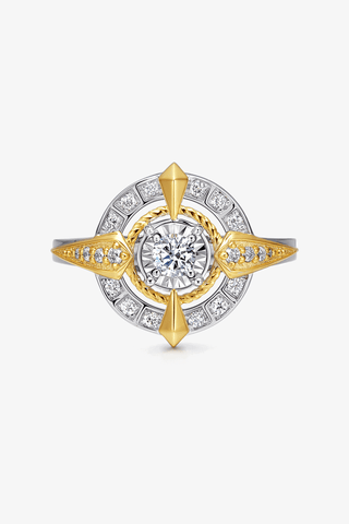 Lab Diamond Compass Cluster Ring in White and Yellow Gold - Zaiyou Jewelry