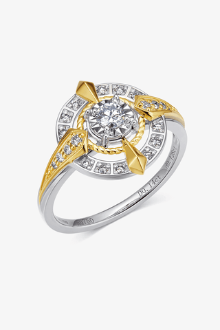 Lab Diamond Compass Cluster Ring in White and Yellow Gold - Zaiyou Jewelry