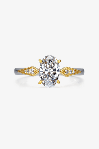 Lab Diamond Oval Cut Solitaire Ring in White and Yellow Gold - Zaiyou Jewelry