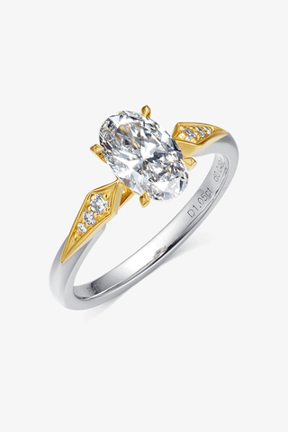 Lab Diamond Oval Cut Solitaire Ring in White and Yellow Gold - Zaiyou Jewelry