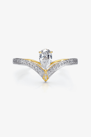 Lab Diamond Pear Cut Solitaire Ring in White and Yellow Gold - Zaiyou Jewelry