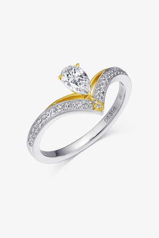 Lab Diamond Pear Cut Solitaire Ring in White and Yellow Gold - Zaiyou Jewelry