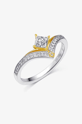 Lab Diamond Princess Cut Solitaire Ring in White and Yellow Gold - Zaiyou Jewelry