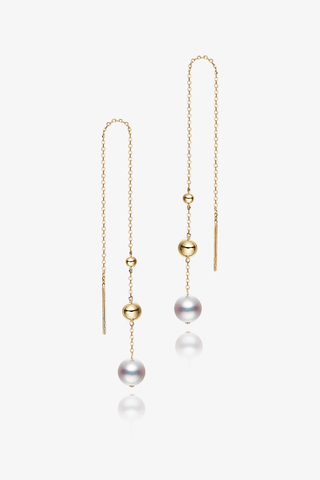 Akoya Pearl Classic Chain Earrings in Yellow Gold - Zaiyou Jewelry