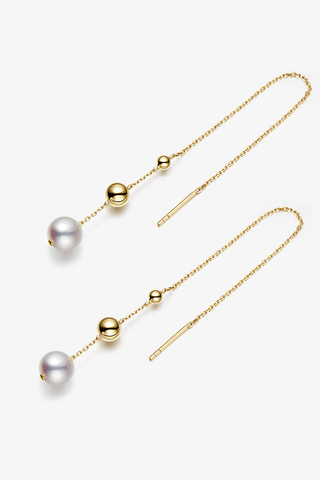 Akoya Pearl Classic Chain Earrings in Yellow Gold - Zaiyou Jewelry