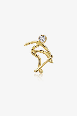 Skateboarding 2 Lab Diamond Single Stud Earring in Yellow Gold - Zaiyou Jewelry