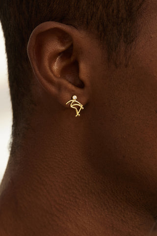 Skateboarding 2 Lab Diamond Single Stud Earring in Yellow Gold - Zaiyou Jewelry