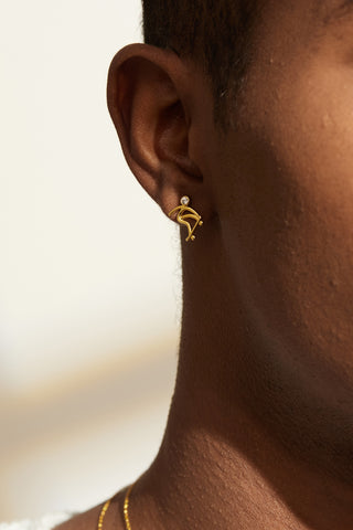 Skateboarding 2 Lab Diamond Single Stud Earring in Yellow Gold - Zaiyou Jewelry