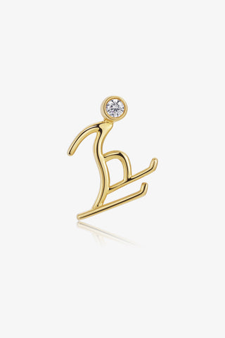 Skiing 3 Lab Diamond Single Stud Earring in Yellow Gold - Zaiyou Jewelry