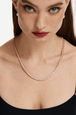 Lab Grown Diamond Tennis Necklace in Yellow/White Gold (14 1/2 ct. tw.) - Zaiyou Jewelry