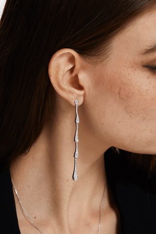 Lab Diamond Drop Earrings in White Gold - Long - Zaiyou Jewelry