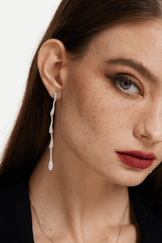 Lab Diamond Drop Earrings in White Gold - Long - Zaiyou Jewelry