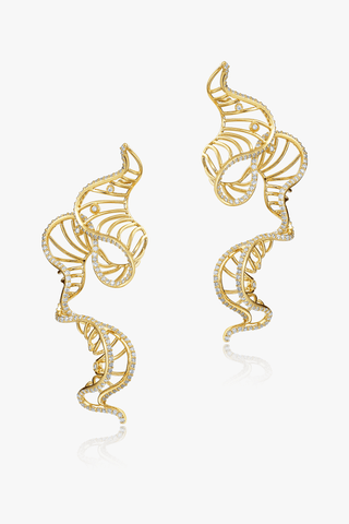 Lab Diamond Swirl Single Earring in Yellow/White Gold - Zaiyou Jewelry